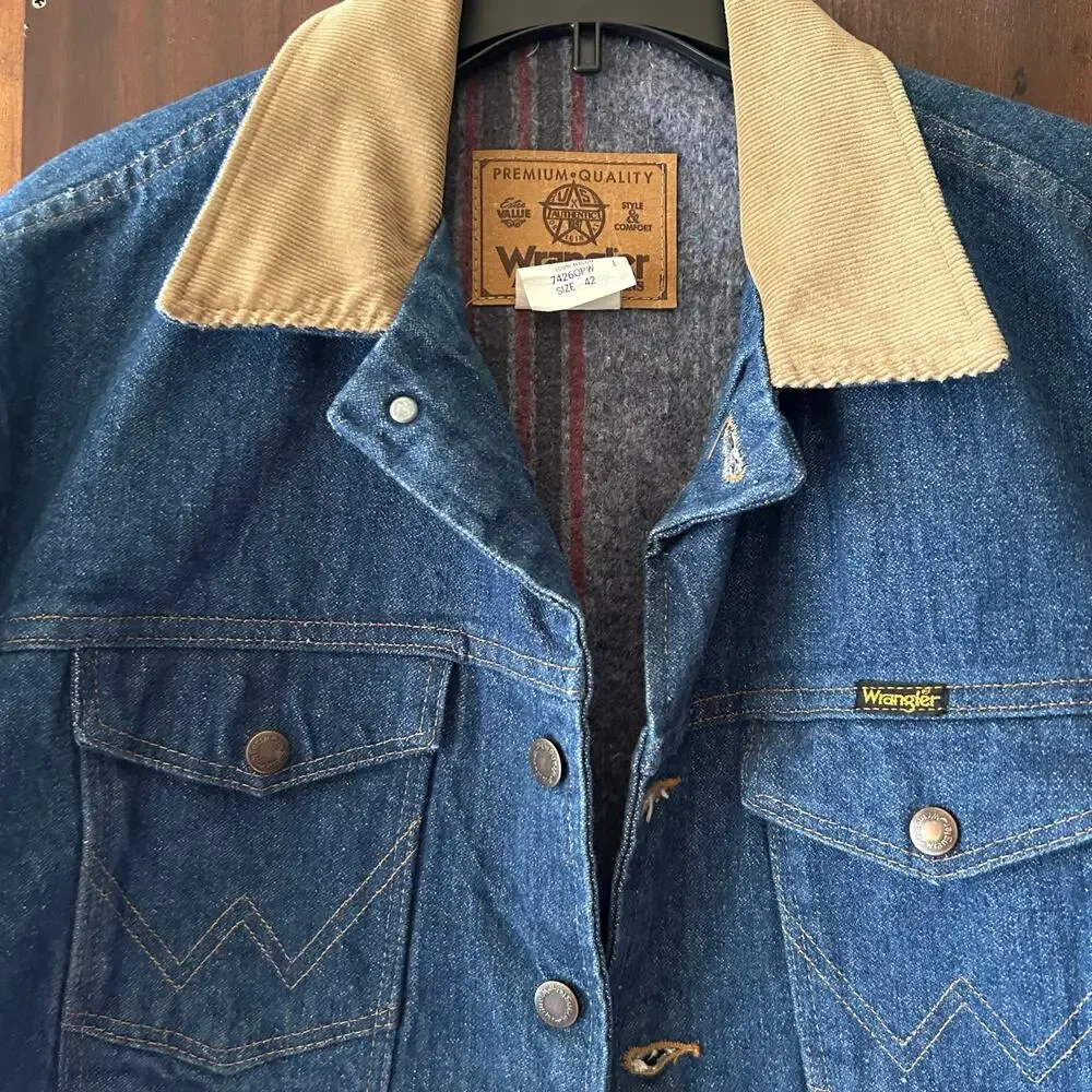 VTG Wrangler Blanket Lined Denim Western Jacket USA Size 42 Classic Style
